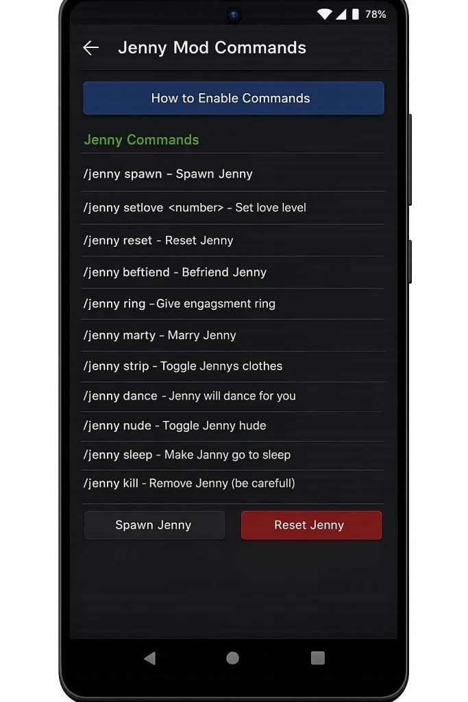 Practical Working List Of Jenny Mod Commands For Java, Bedrock & MCPE